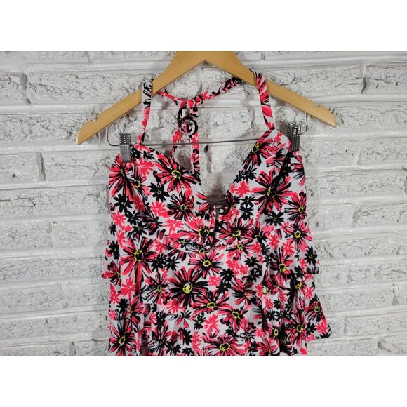 Catalina Womens Swim Top 1X Halter Tiered Pink Floral Built in Bra FLO174E - Picture 3 of 8